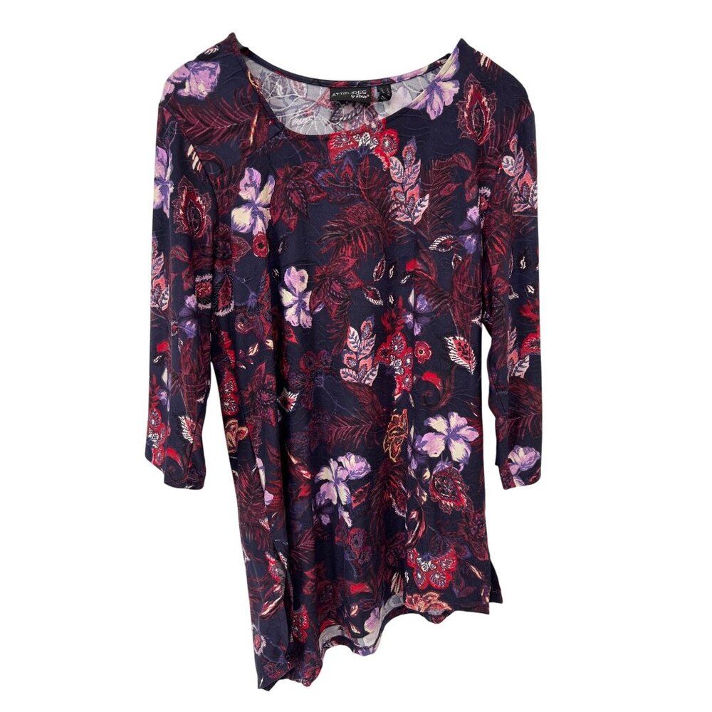 Attitudes by Renee Regular Asymmetric Jacquard Tunic Top Size Large Boho Hippie